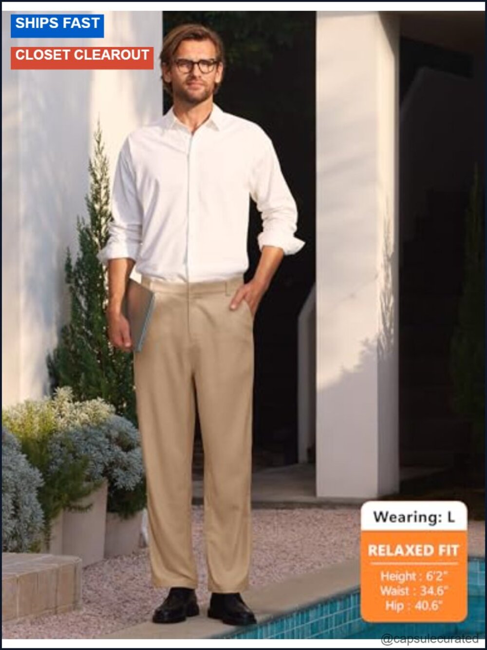 Men's Linen Dress Pants Casual Work Golf Trousers Flat Front with Pockets - Picture 6 of 6